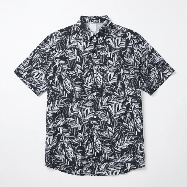 復古樹葉印花短袖襯衫