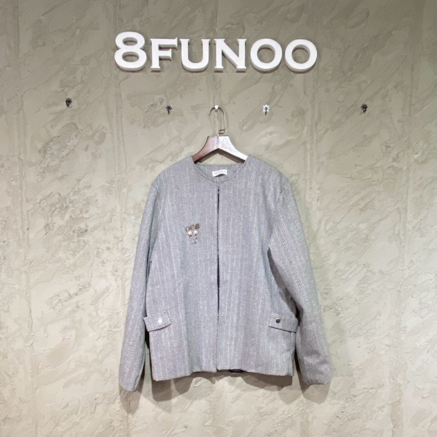 人字紋圓領刺繡短版夾克