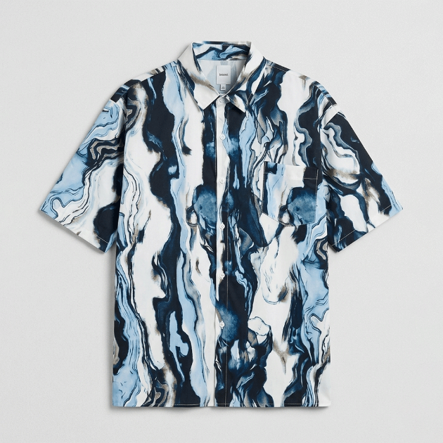 冷色調大理石紋短袖襯衫