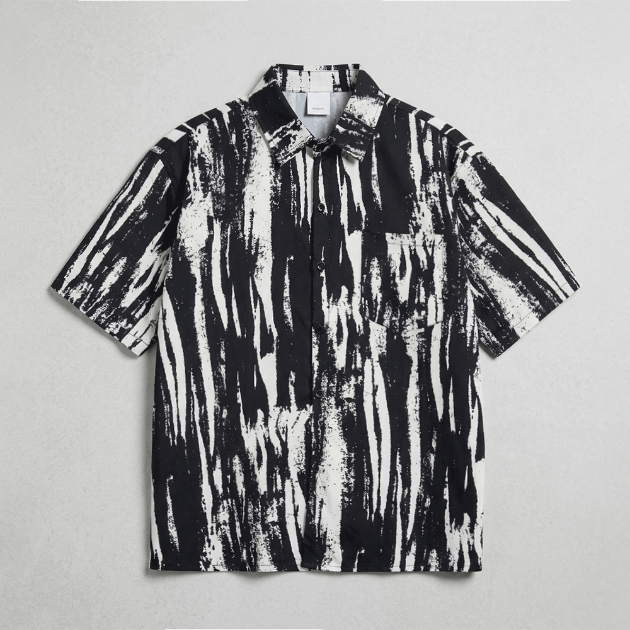 韓系黑白刷漆感印花短袖襯衫