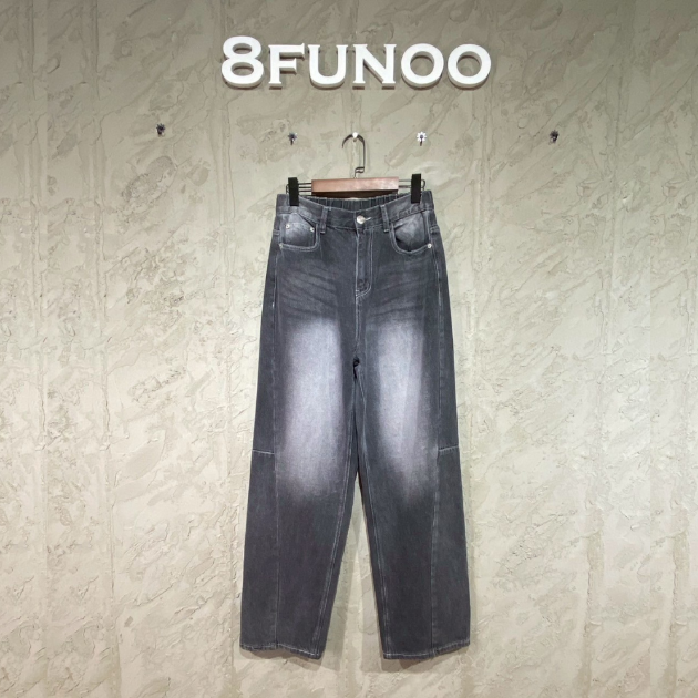 復古刷色寬鬆拼接牛仔褲 