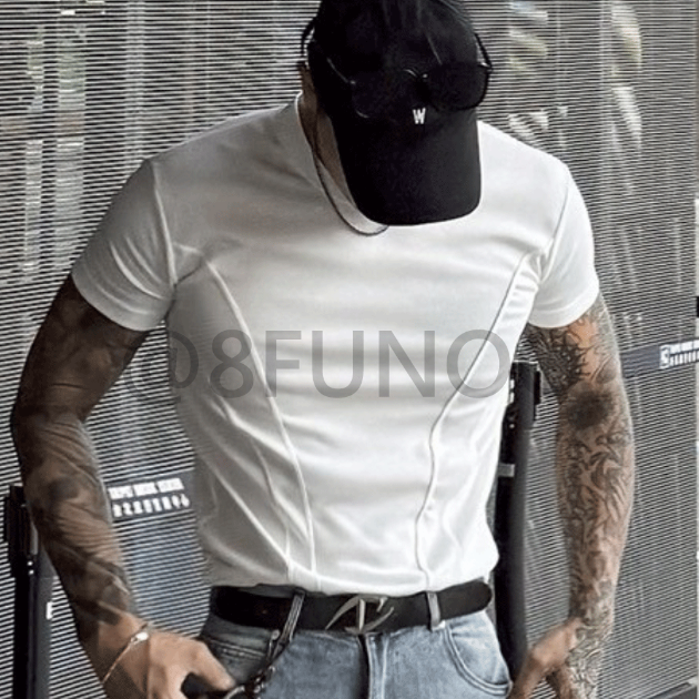 韓系雙車線設計感修身短T