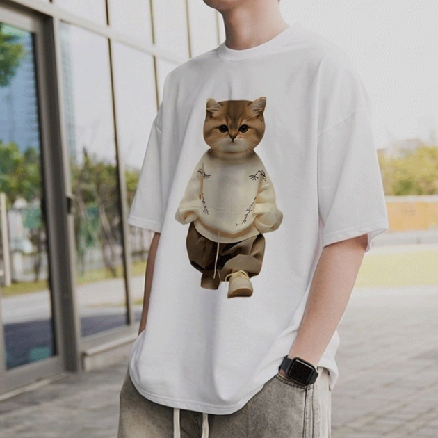 帥氣橘貓插口袋大圖短T