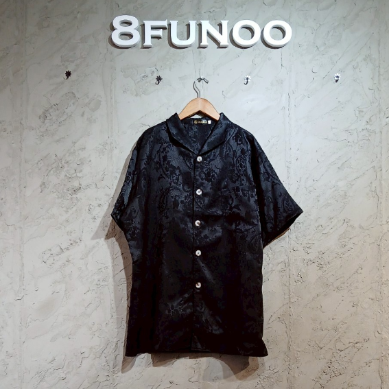 純黑中國風花紋短袖襯衫