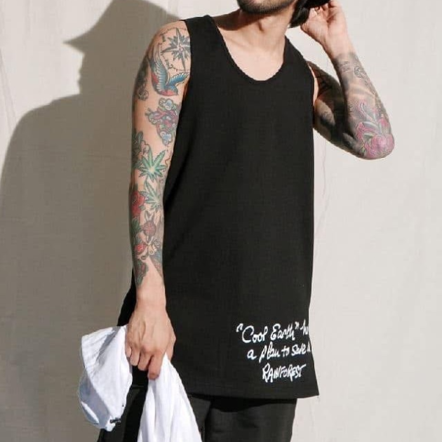 純色長版英文字無袖背心