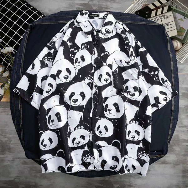 胖達熊貓短袖印花襯衫