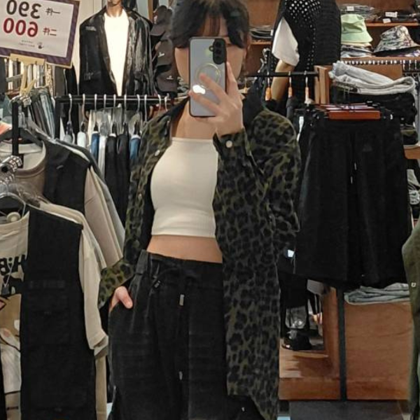 豹紋印花翻領寬鬆潮流夾克