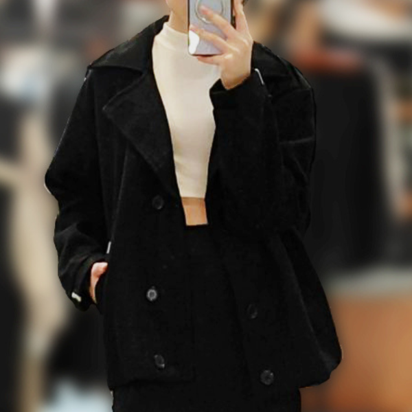 寬鬆大翻領毛呢短休閒西裝外套