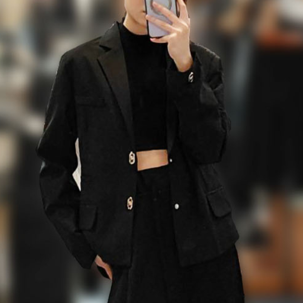 短版個性單釦西裝外套
