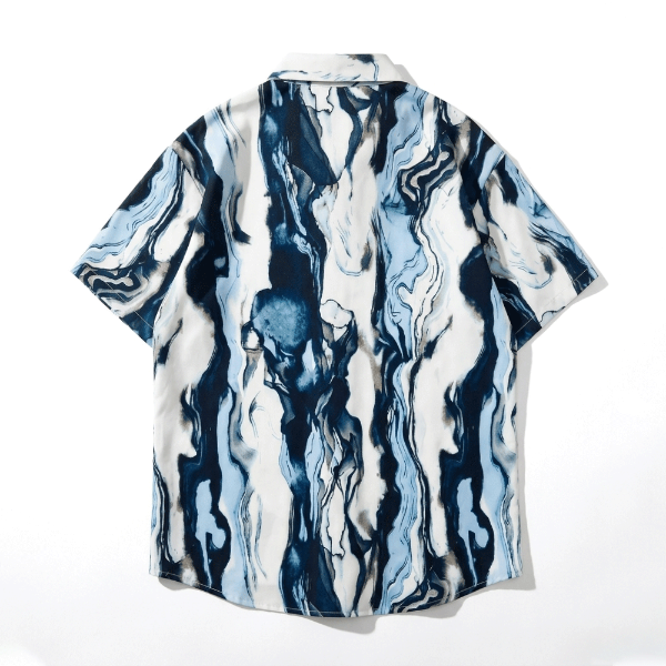 冷色調大理石紋短袖襯衫