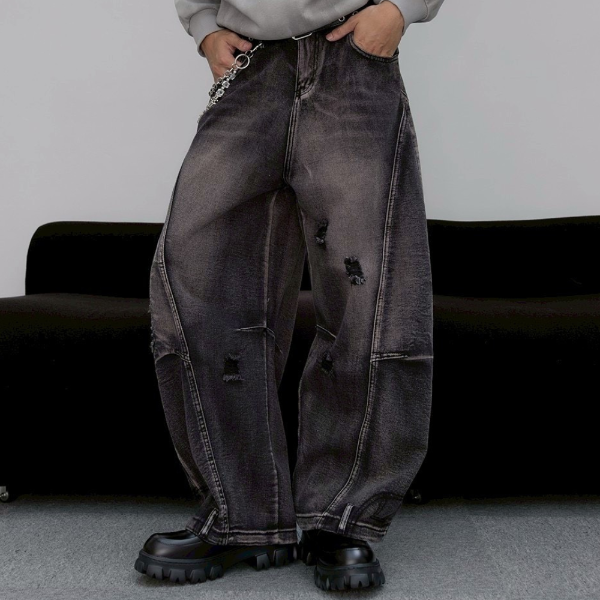 美式破壞感牛仔彎刀褲