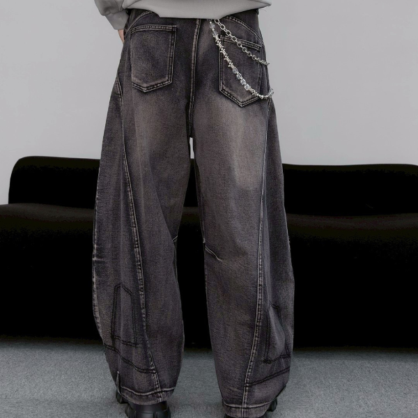 美式破壞感牛仔彎刀褲