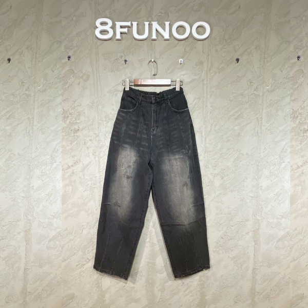 深灰直向車線寬鬆水洗牛仔褲 