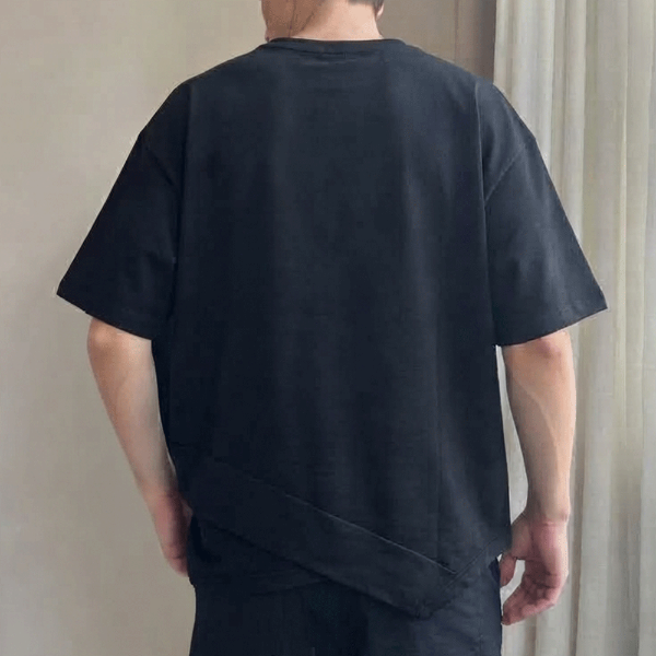 不對稱斜下擺交疊短T