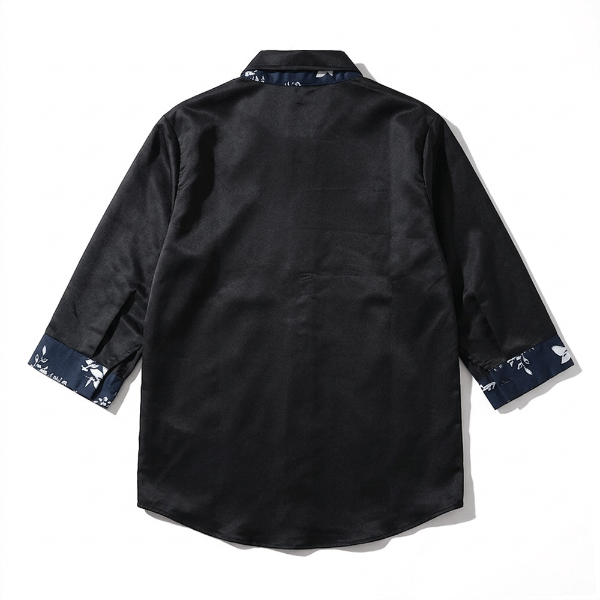 絲滑緞面七分袖襯衫(附領帶)