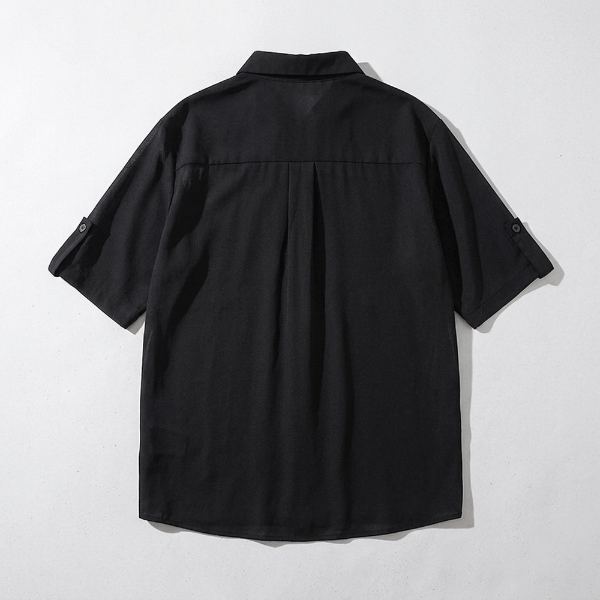 不對稱垂墜領短袖襯衫