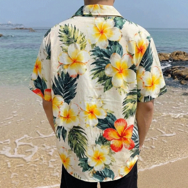 熱帶夏日雞蛋花短袖襯衫