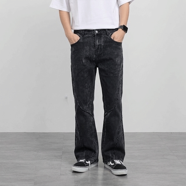 潑漆做舊拼接剪裁喇叭褲