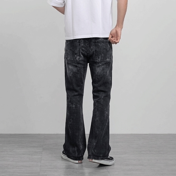 潑漆做舊拼接剪裁喇叭褲