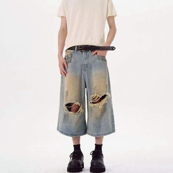 嘻哈仿舊刷破七分短褲