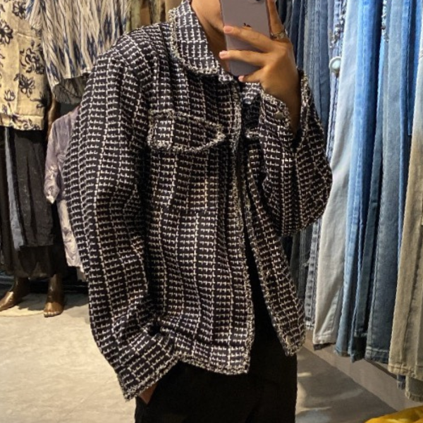 小香風粗花呢翻領短版休閒夾克