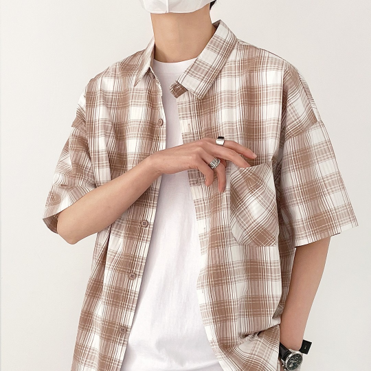 格紋復古短袖襯衫