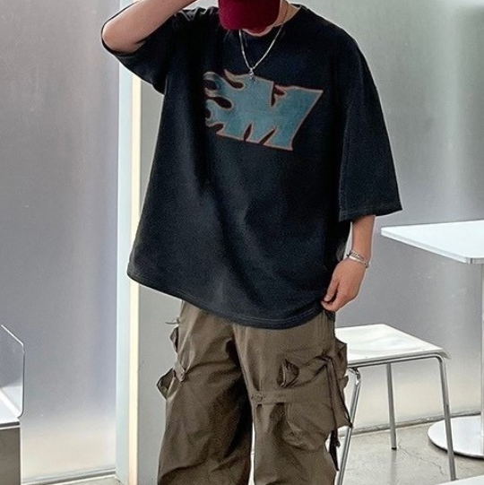 M字火焰水洗短袖T恤