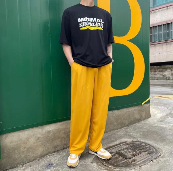 抽繩直筒寬鬆休閒長褲 