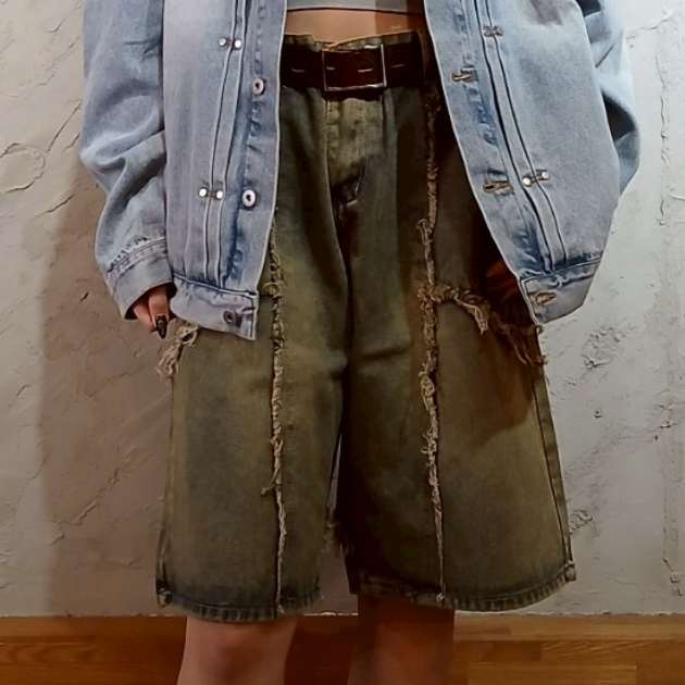 廢土風做舊牛仔短褲